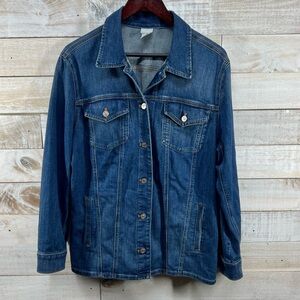 Chicos Denim Jean Jacket Womens 3 US XL‎ 16/18 Blue Trucker Button Up Pockets